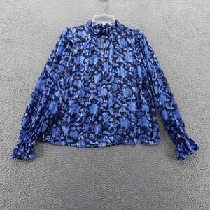 French Connection‎ Blue Floral Ruffle Mock Neck Long Sleeve Blouse Size 6 NEW